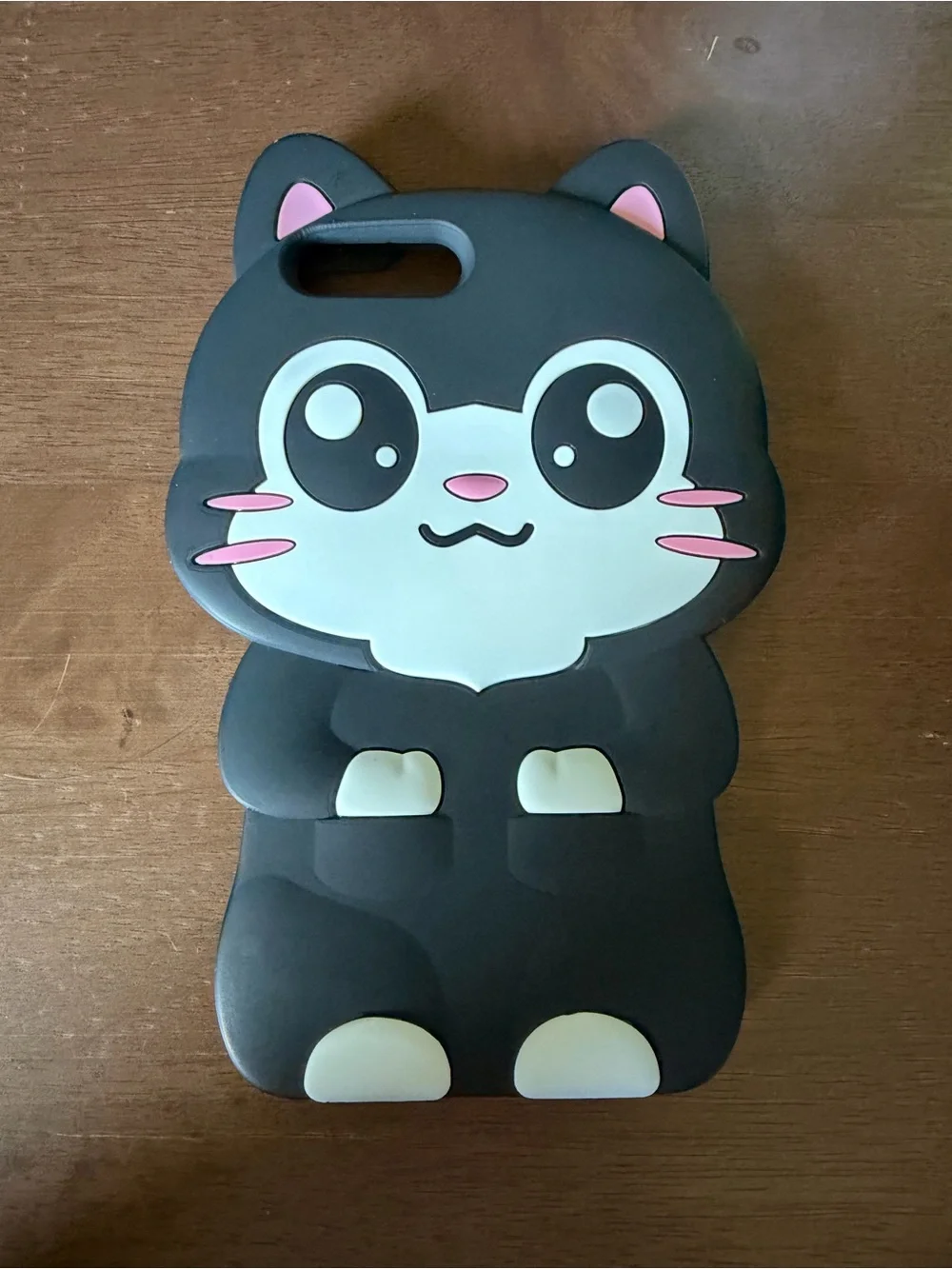 Cute Black Cat Silicone Pet-Themed Phone Case - Pink Accents
